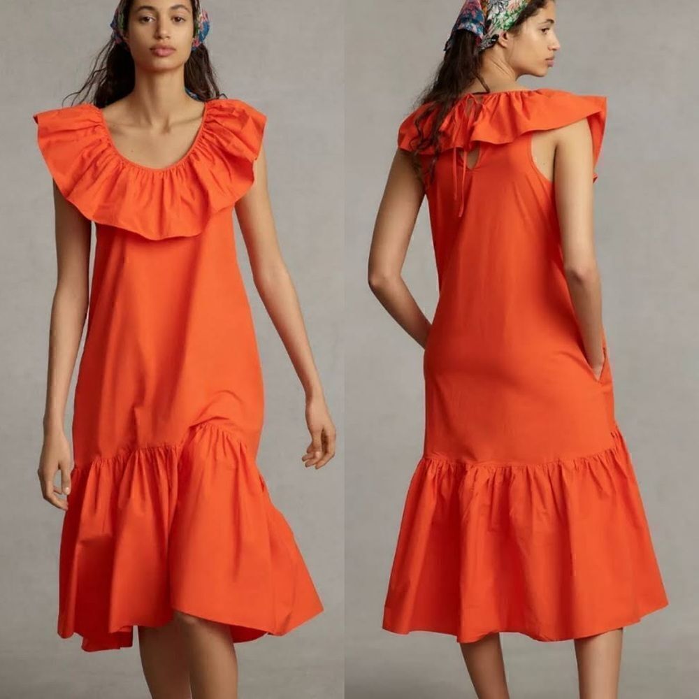 Anthropologie WHITâTWOâFlouncyâRuffleâMidiâDressâNWT